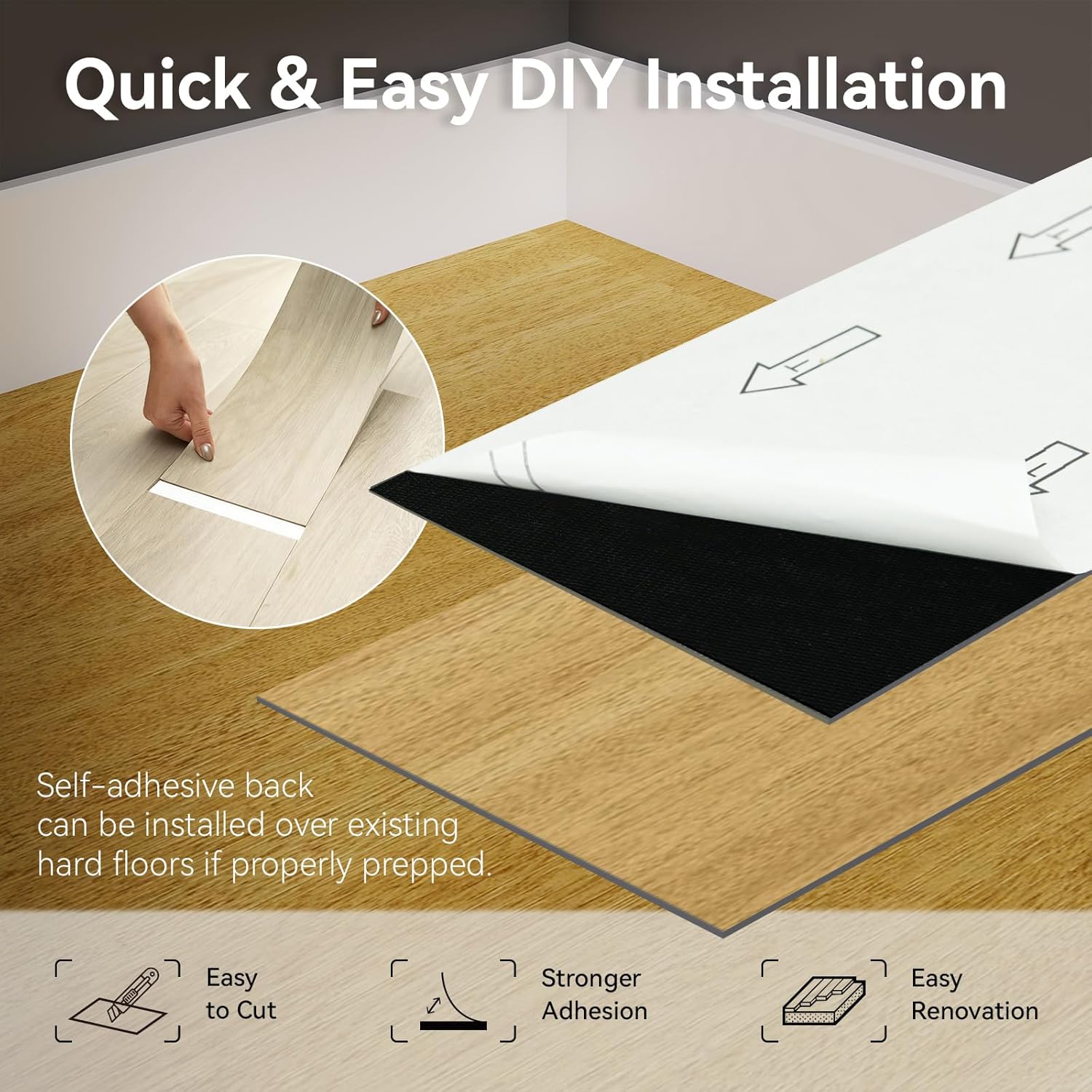 Mysflosy Peel and Stick Floor Tiles, Self-Adhesive Luxury Vinyl Flooring Plank, 6'' x 36'', 36 Pack 54 Sq.Ft, Waterproof DIY Deep Wood Grain Planks Easy to Install for Kitchen, Living Room