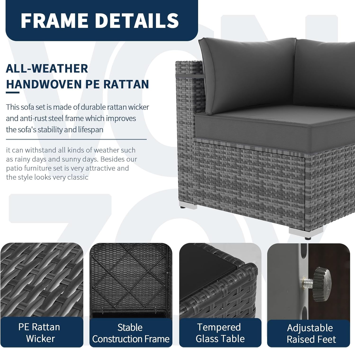 Close-up of the all-weather handwoven PE rattan and stable construction frame