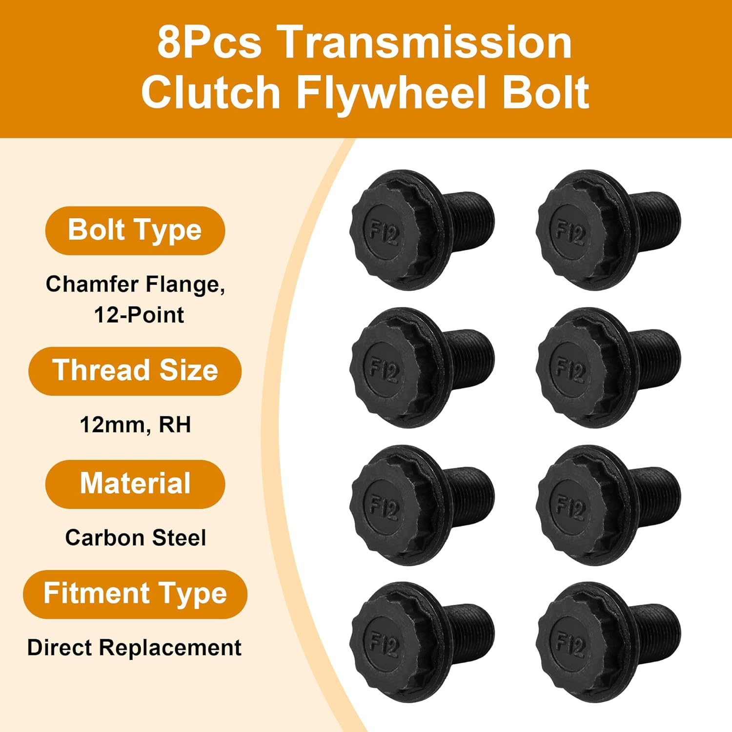 8Pcs Transmission Clutch Flywheel Bolt 12mm 90011-PNA-B00 for Honda Civic 2002-2024 Accord 2003-2017 for Acura RSX TSX ILX K20 K24