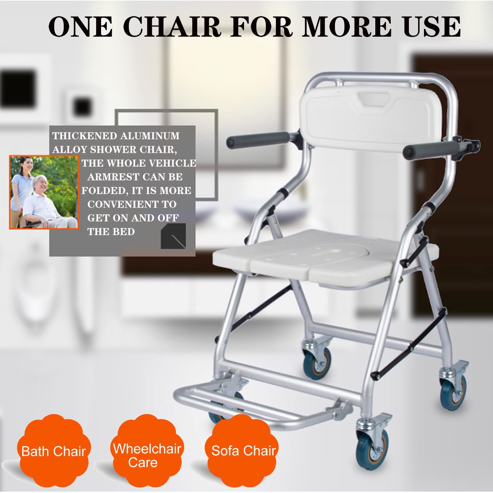 Przenośne aluminiowe krzesło prysznicowe z oparciem i nocnikiem składane dla osób starszych i niepełnosprawnych krzesło transferowe z klapką i zdejmowanym siedziskiem
