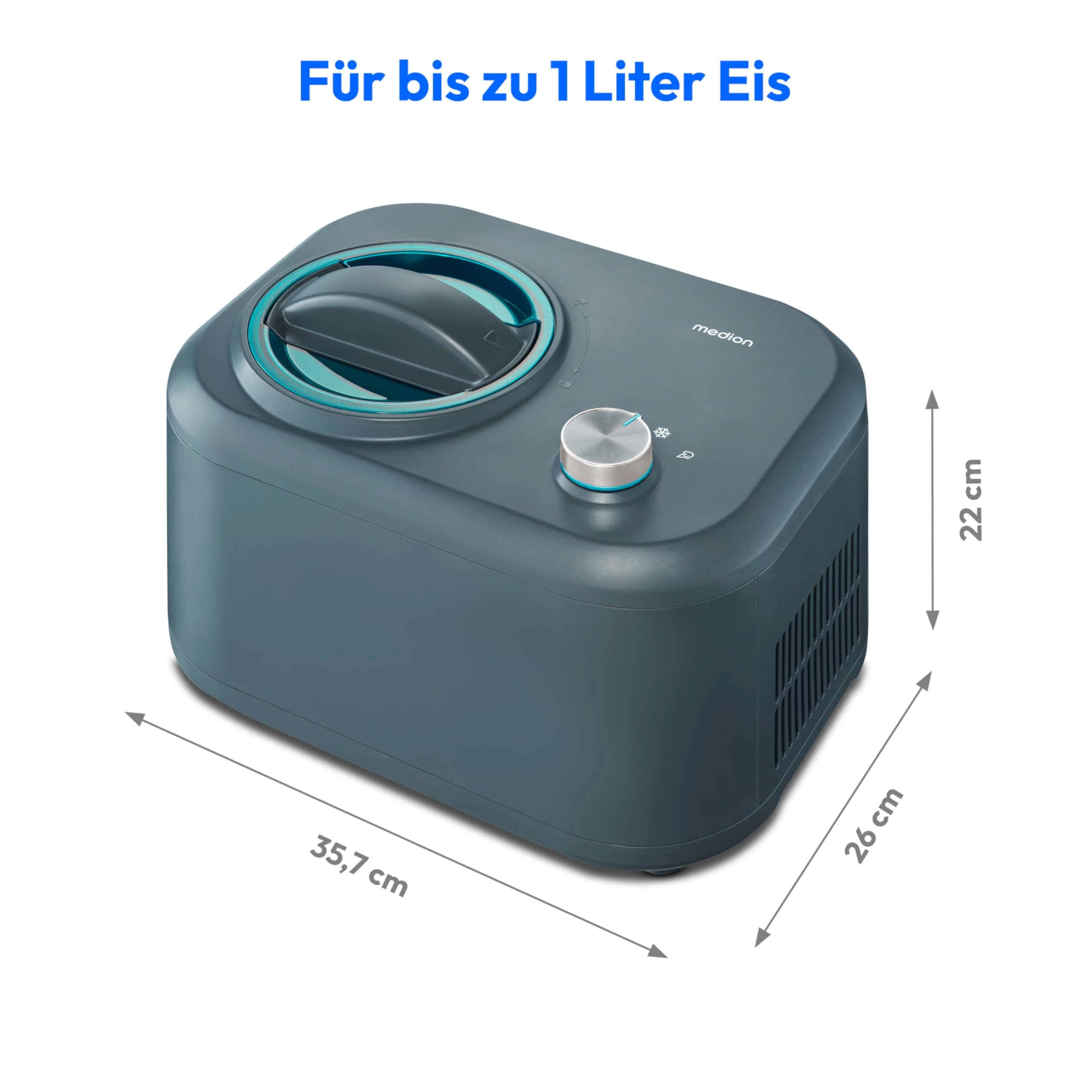 MEDION Eismaschine mit Kompressor 1 Liter 100 Watt Aluminium Eisbehälter MD 10169