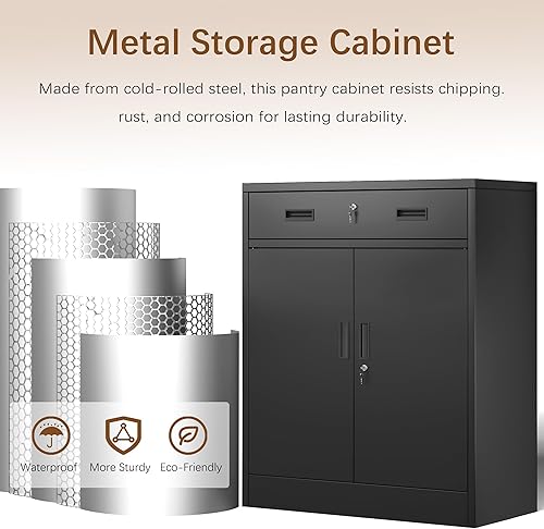 Miniatura 18 de Armario de almacenamiento de metal con puertas con cerradura y 2 estantes ajustables, gabinetes de metal de 71 pulgadas de alto, armarios de garaje,