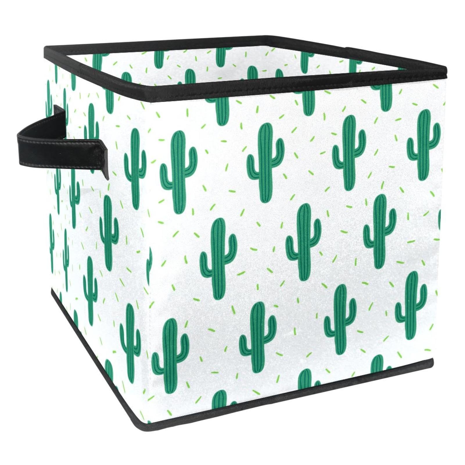 Bacs avec poignées au design cactus vert pour décoration soignée