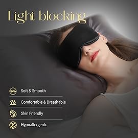 ZIMASILK Adjustable 100% 22 Momme Mulberry Silk Sleep Mask for Sleeping, Filled with Premium Mulberry Silk, Softest & Breathable Blackout Eye Sleeping Mask (Black)