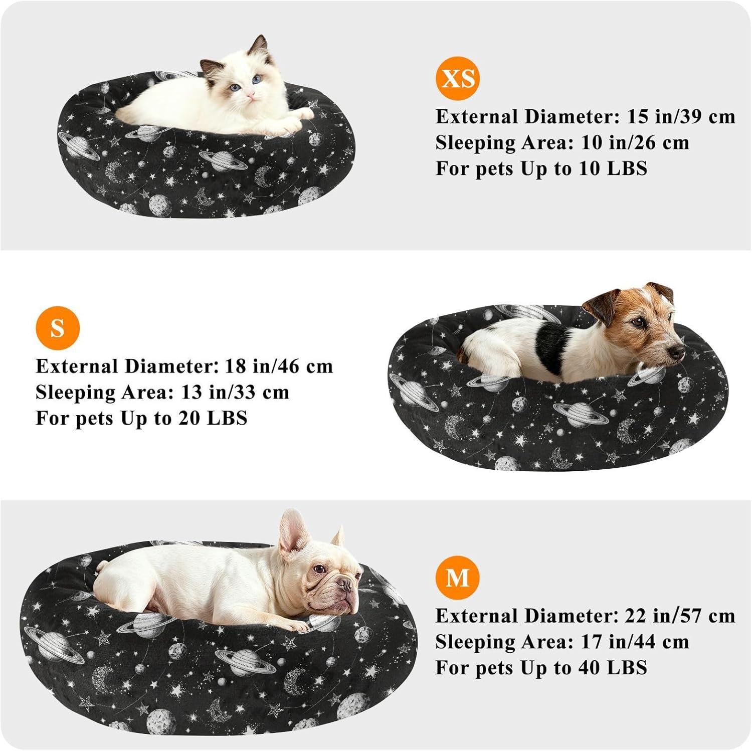 Wudan Pet Cat Beds Anxiety Relief Fluffy Dog Pillow Bed for Medium Size Pets Supplies M Space Planets and Stars