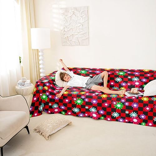 Miniatura 3 de Plaid Couch Cushion Covers for Large Dogs Boho Floral Rustic Couch Covers Red and Black Checkerboard Sofa Cover,Geometric Checkered Grid Cushion