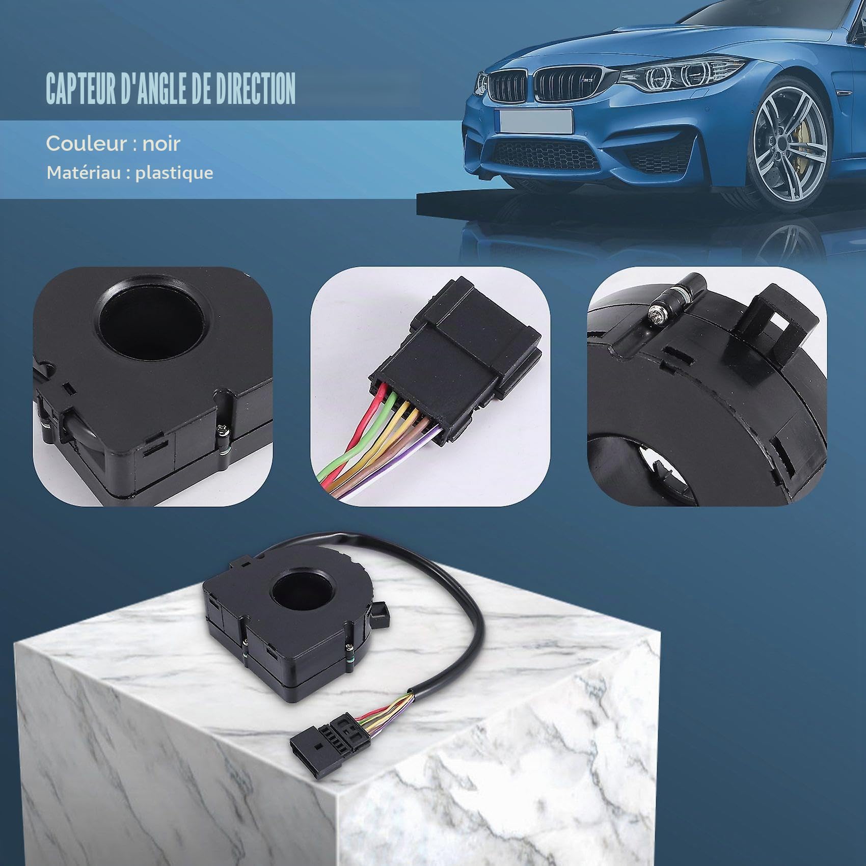 Capteur d'angle de direction compatible avec Série 3 E46, 5 E39, 7 E38, X3 E83, X5 E53, Z8 E52, remplacement pour 0141430 32306789095