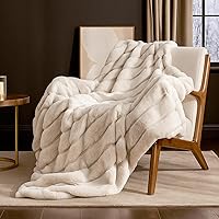 Cozy Bliss Sheared Rabbit Faux Fur Throw Blanket 50x60 Beige - Ultra Soft Shed-Resistant Plush Couch Blanket OEKO-TEX Certified