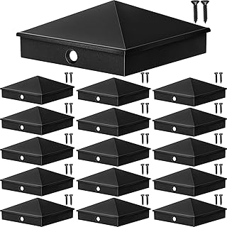 6 x 6 Post Caps Aluminum Pyramid Post Cap Decorative Fence Post Covers Works Only for Actual 5.5 x 5.5'' Wood Posts with Screws for Decks Corridors Mailbox Pole, Black (16 Pieces)