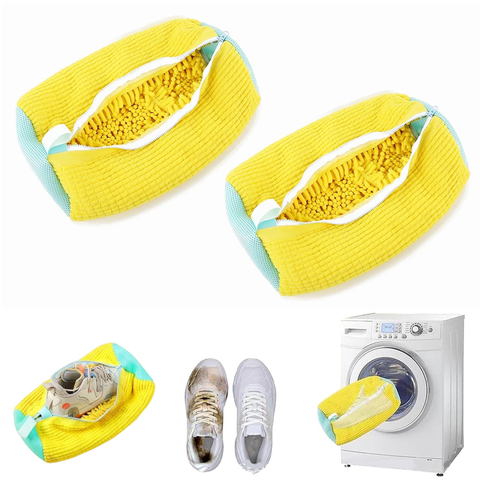 Elfinfi 2 Pezzi Sacchetti per Lavare Scarpe in Lavatrice, Riutilizzabile Sacchetto per Lavare Scarpe in Lavatrice con Pulizia Lanugine a 360°, Sacchetto Lavatrice Scarpe per Lavatrice, Asciugatrice