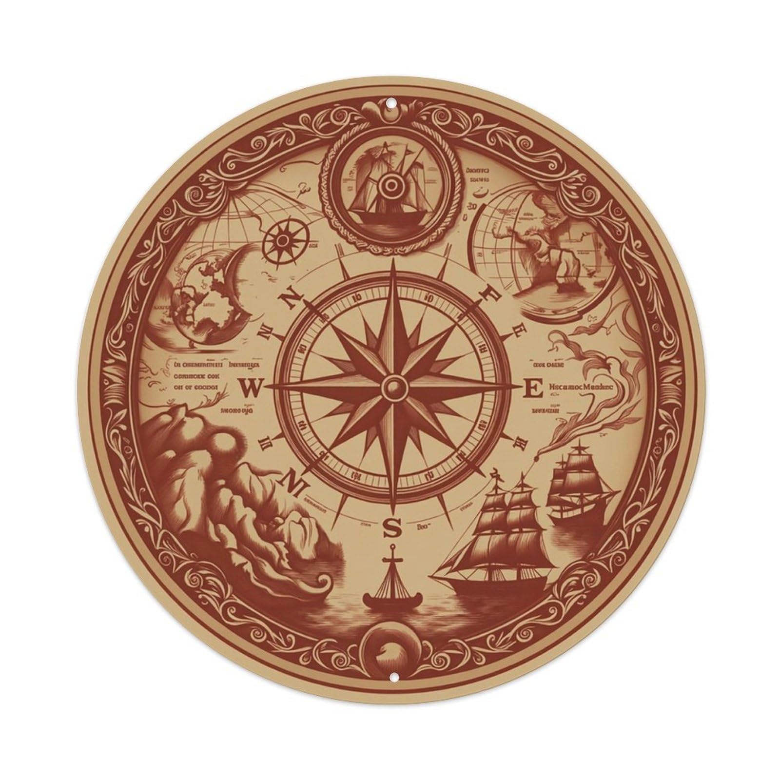 Vintage Nautical Compass World Map Memoir Legacy Metal Tin Sign