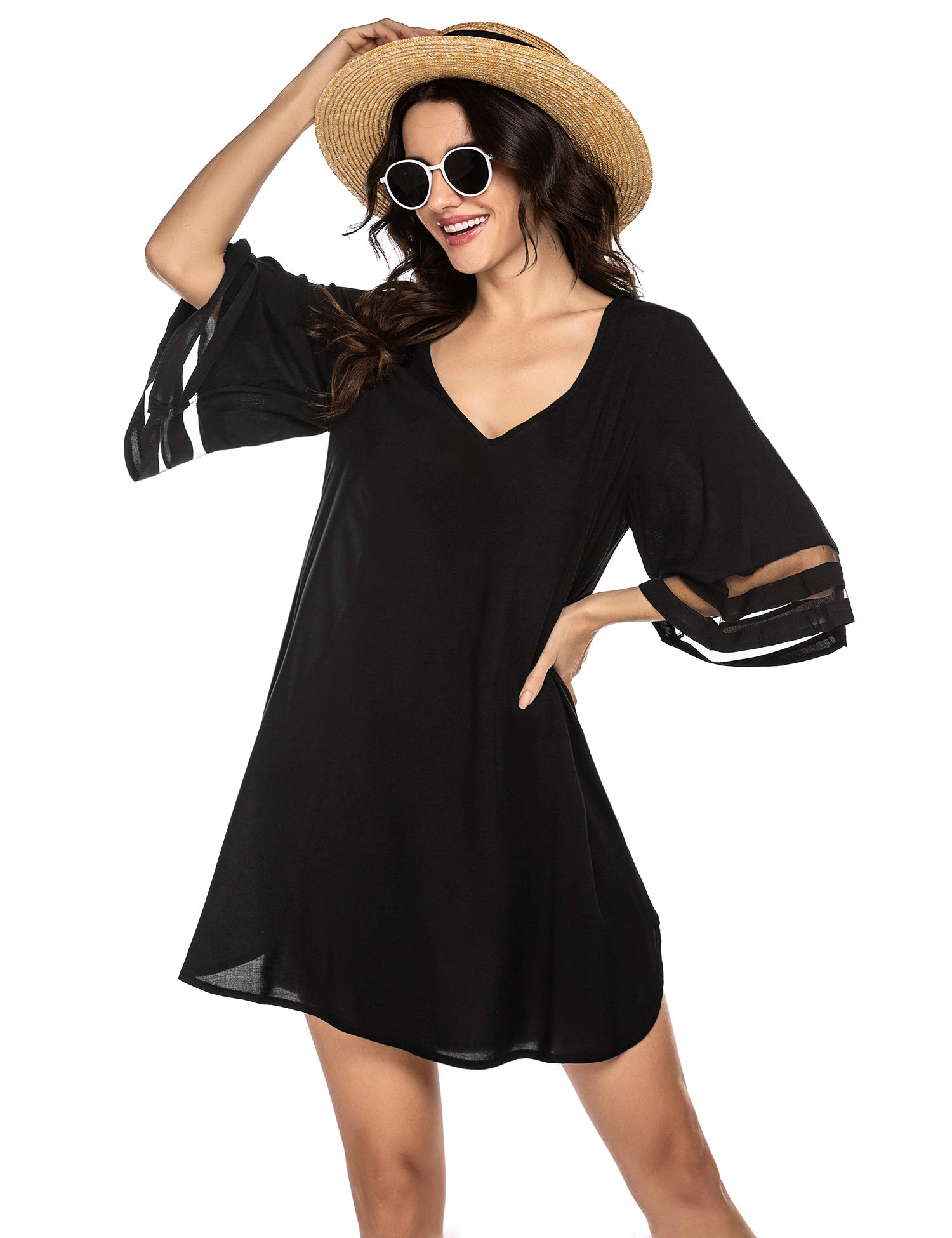 Balancora Vestido de playa para mujer, de gasa, con encaje, tallas grandes