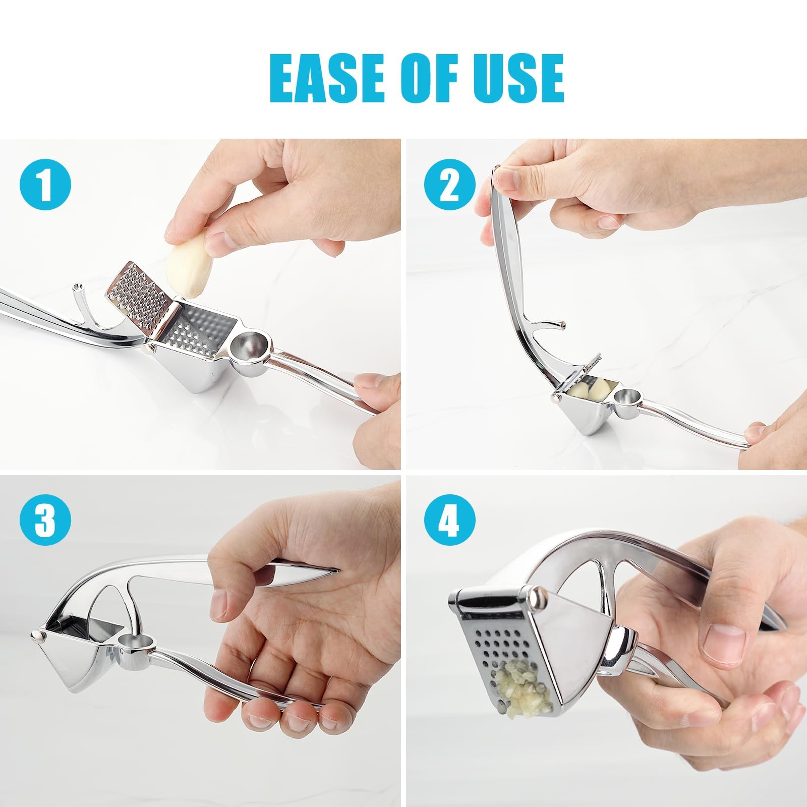 Prensa Ajos Profesional de Acero Inoxidable, Machacador de Ajos y Picador de Ajo Resistente, Prensador de Ajos Ergónomico, Lavable en Lavavajillas, Utensilio de Cocina Pesado y Duradero