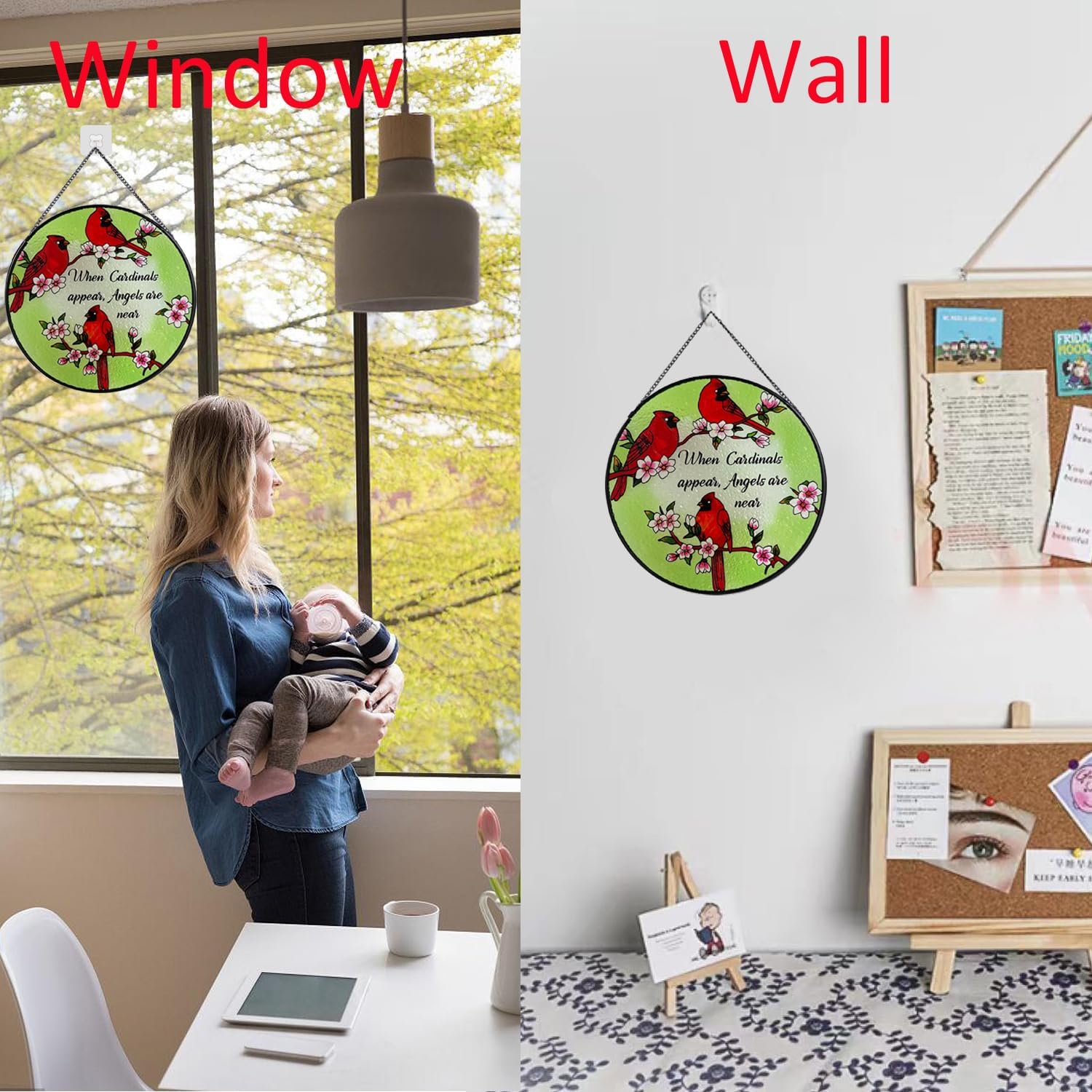 River and Dragonfly Pattern Suncatcher Stained Glass+Cardinal Stained Glass Suncatcher