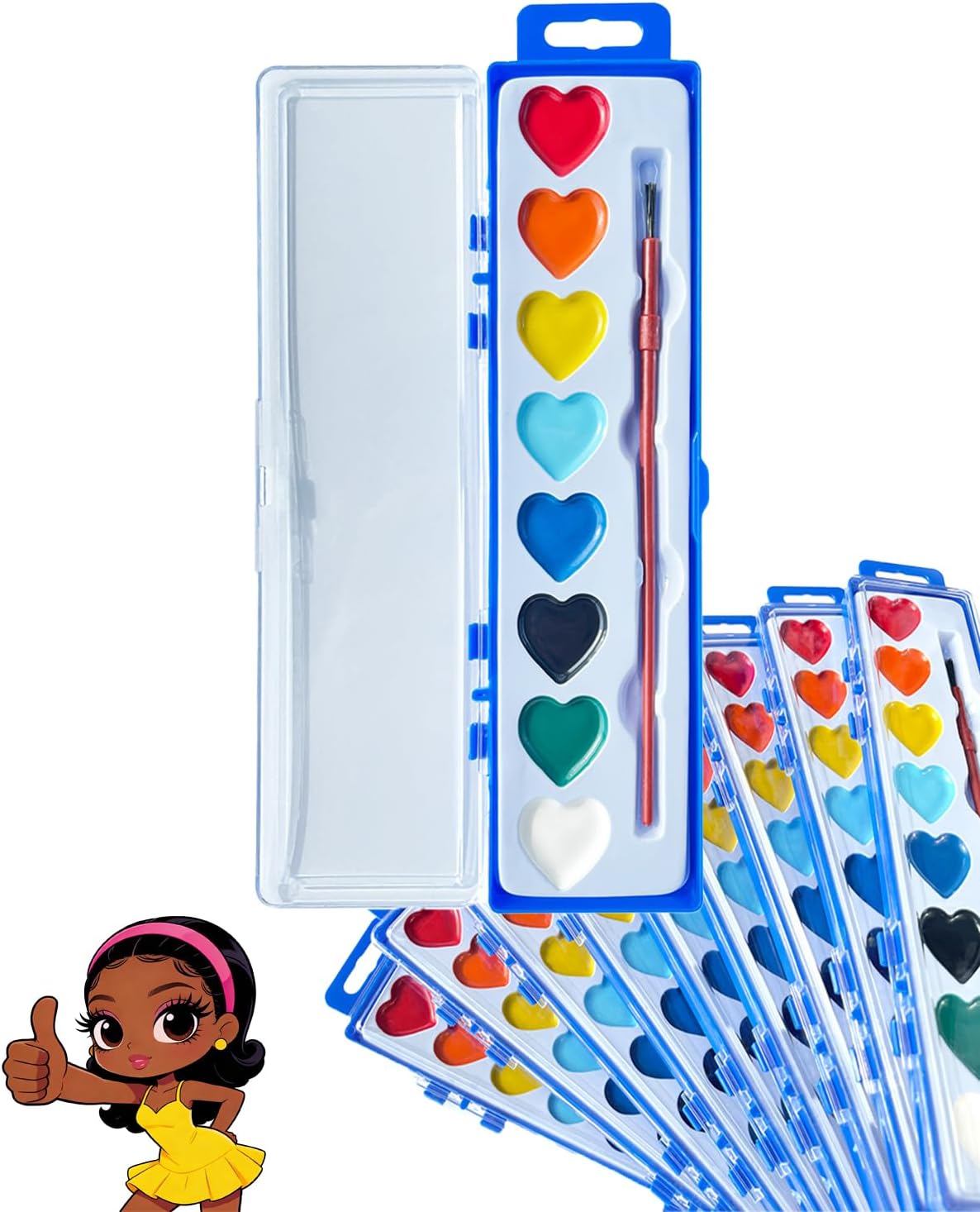 Heart Shaped Watercolor Paint Set - 8/12/24 Pack Valentines Day Classroom Gifts Bulk, Party Favors for School Class Preschool (24pc,8 colors)