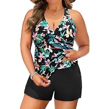 Daci Plus Size Tankini Swimsuit for Women - Two Piece Tummy Control Bathing Suit Tankini Top with Two Pockets Shorts