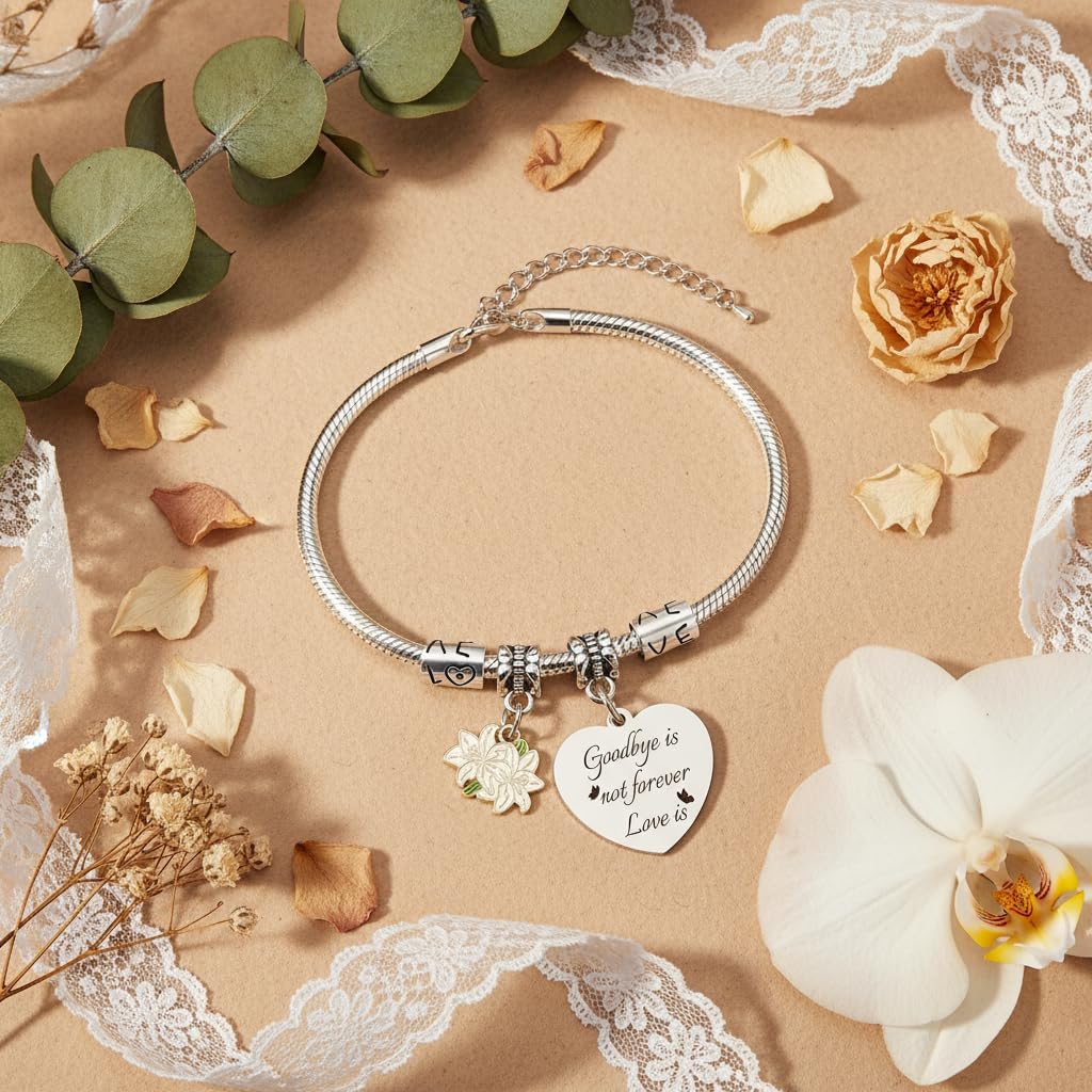 Aelciyue In Memory Of Loved One Gifts - Christmas Memorial Gifts Remembrance Bereavement Gift Ideas Pet Sympathy Grief Gift for Loss Of Loved One Lilies Flower Link Bracelet Keepsake for Loss Of Mom - Image 4