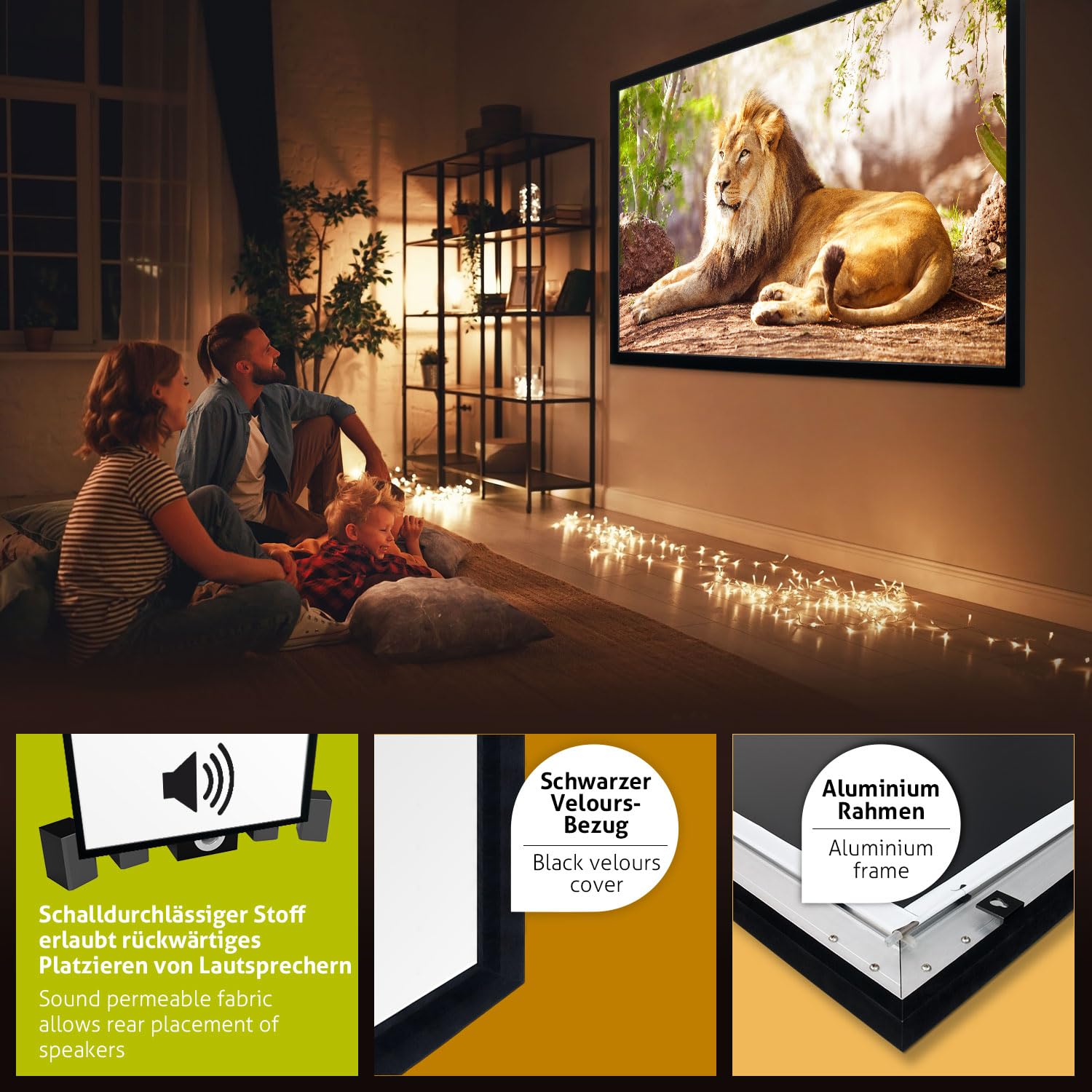 ESMART Professional MIRALE Pantalla Fija, Ancho Tot. 215 cm, Tela: acústica | Área de proyección 203 × 114 cm, formato 16:9, tela acústica transparente para altavoces ocultos, tensión permanente