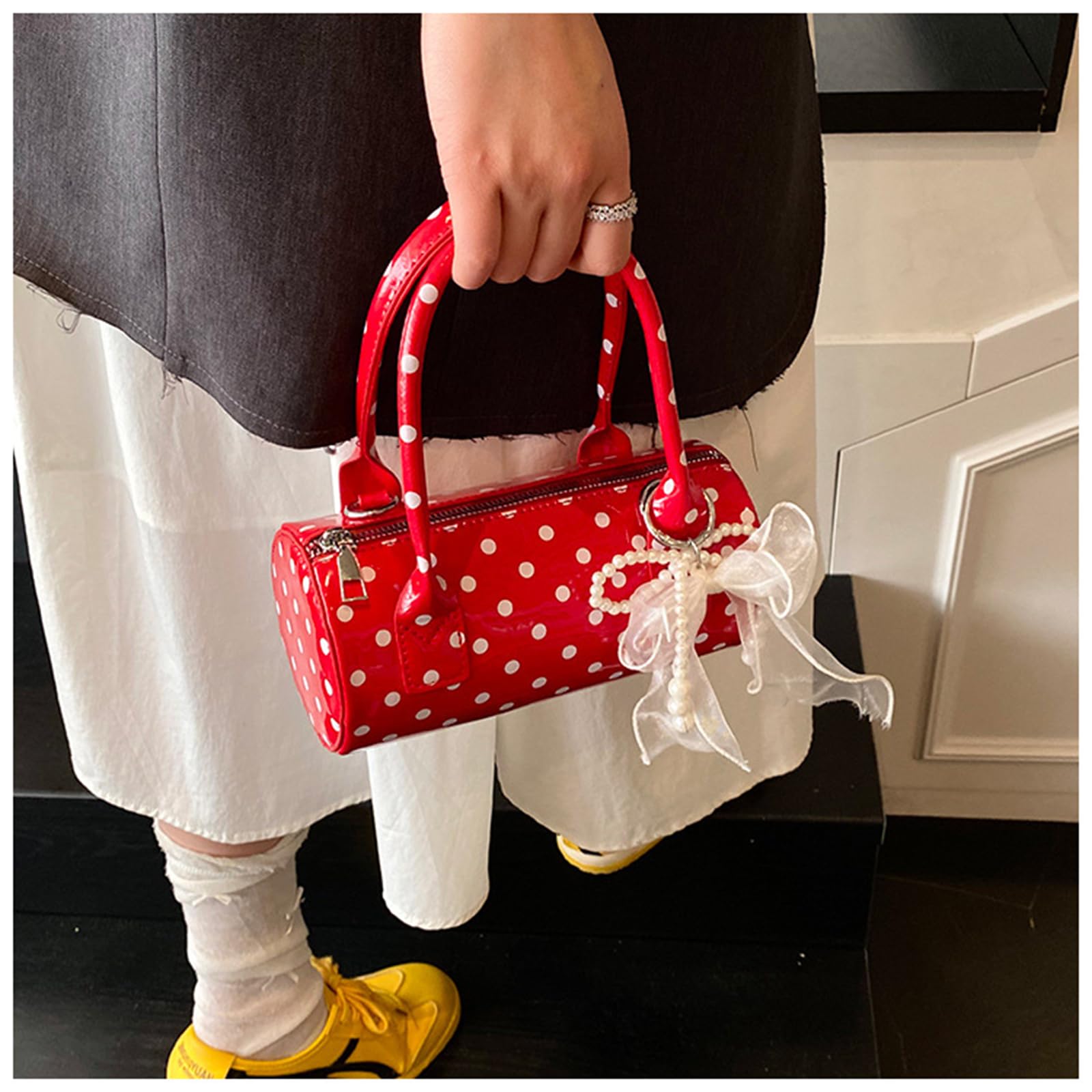 Borsa Estiva Piccola A Tracolla Pois con Cuscino Tracolla-Rosso 1