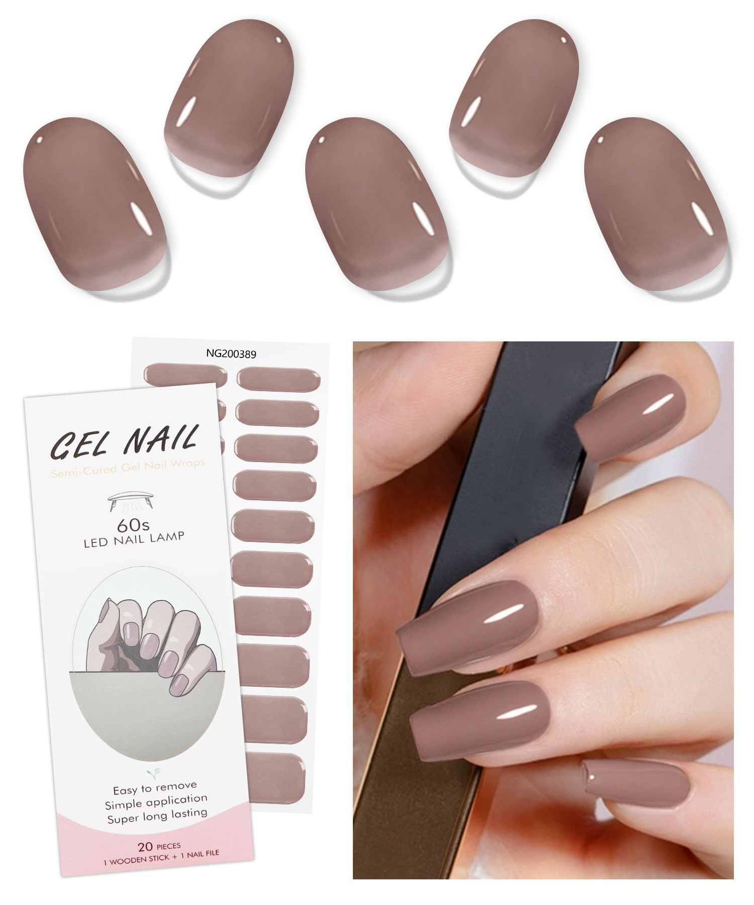 Amazon.com: JMEOWIO Semi Cured Gel Nail Strips Brown Cream Gel