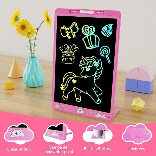Electight 16 Inch Writing Board, Light Up Colorful Screen Doodle Board, Toddler Educational Toys for 3-9 Years Old Boys Girls, Reusable Kids Drawing Pad, Birthday Christmas Toys Gifts(Pink) - 3