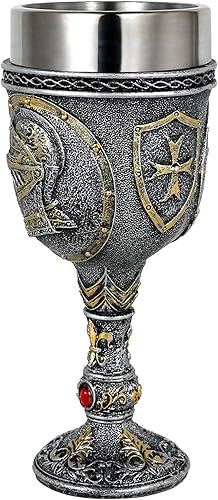 Miniatura 9 de alikiki Medieval Armor Knight - Vaso de vino de cáliz renacentista de acero inoxidable de 7 onzas para la Edad Media, decoración de guerra, fiesta,