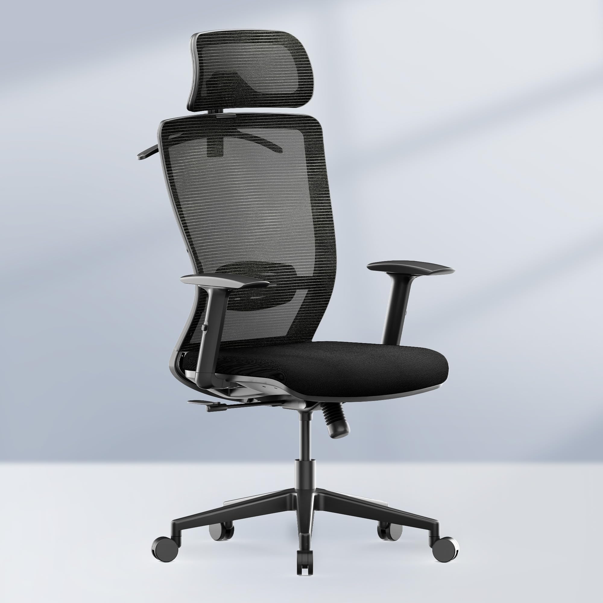 OC3 Cloud Ergonomic Office Chair High Back Mesh Swivel Computer Chair Executive Office Desk Chairs with Adjustable Lumbar Support/2D Headrest/Lockable Backrest, Foam Seat Cushion, Black