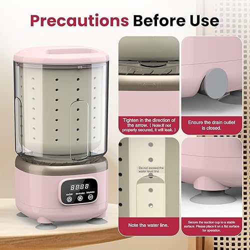 Miniatura 5 de Lavadora portátil todo en 1 con cesta giratoria, mini lavadora portátil de 2 litros, taza de lavandería pequeña y recargable para brasier, ropa