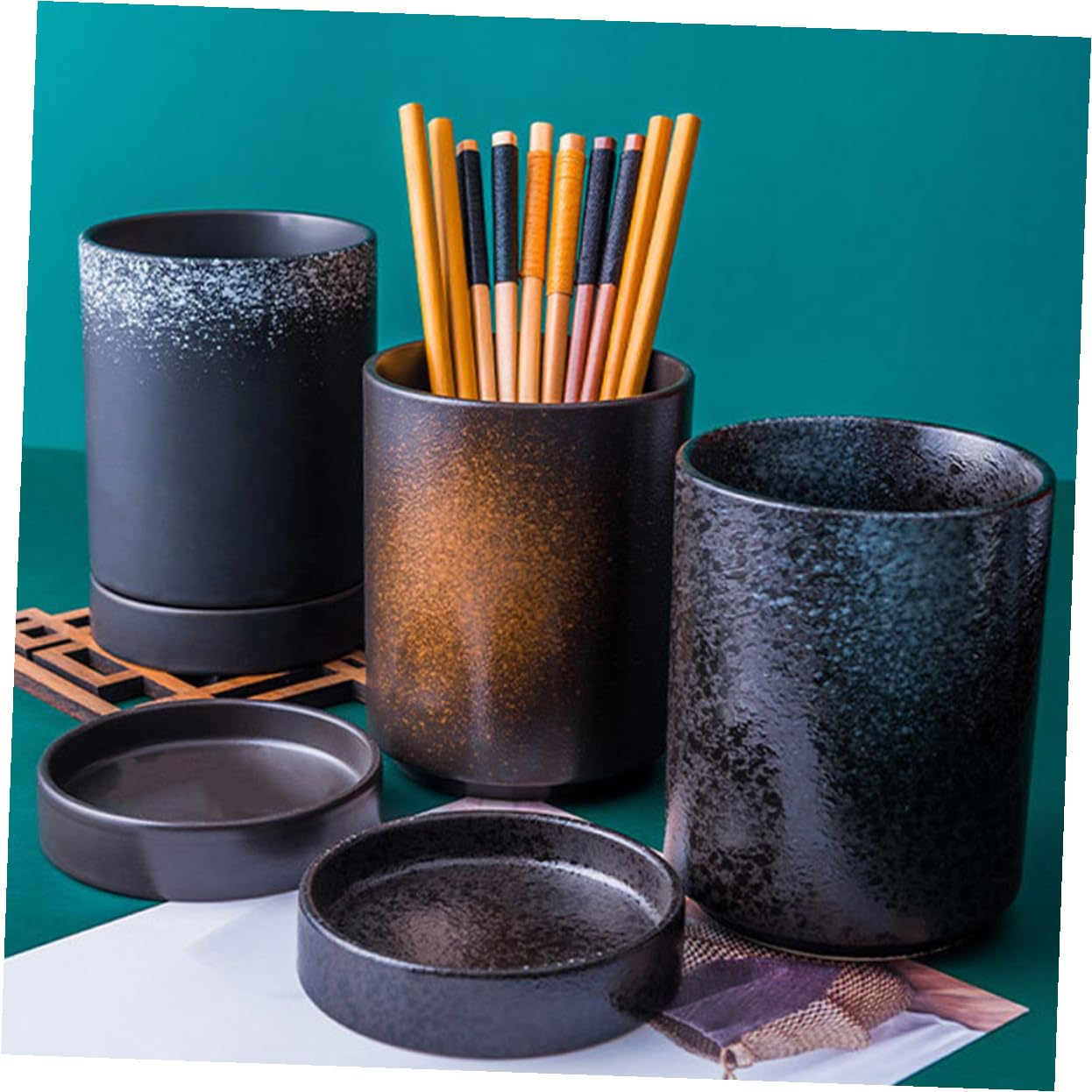 Alipis Support à Baguettes en Céramique Noir Égouttoir Intégré, Rangement Pratique pour Couverts et Cuillères, Cuisine et Présent de Pendaison de Crémaillère