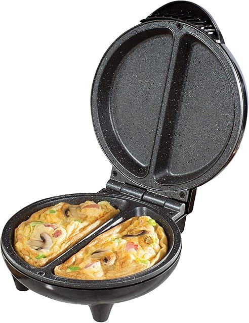 DIL SDA750W Deep Fill Non-Stick Omelette Maker-Cool Touch Handles-Power On/Ready Indicator Lights-Easy to Clean-Stainless Steel and Black Finish, Silver