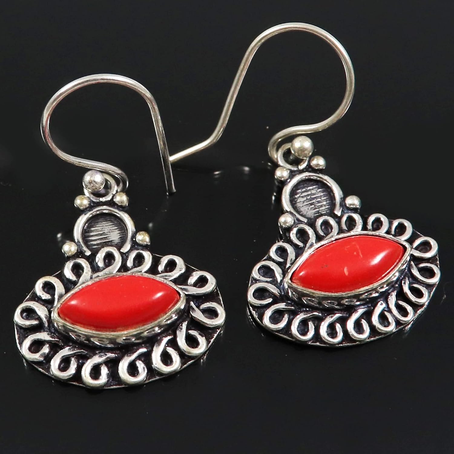 Red Stone Lab-Created Gemstone 925 Sterling Silver Drop/Dangle Earring Handmade Jewelry SEG177H