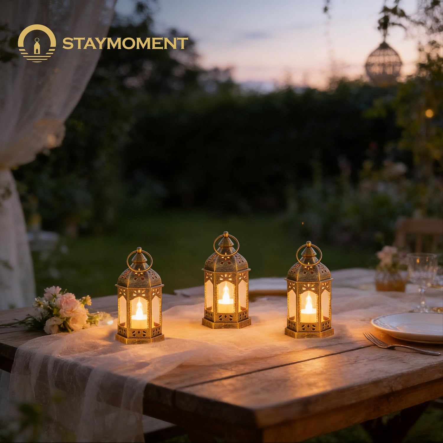 Mini Lanterns with Remote Control: 10 Pcs Gold Lantern with Timer Dimmer Table Centerpieces Decorations for Ramadan Wedding Party Camping Decor
