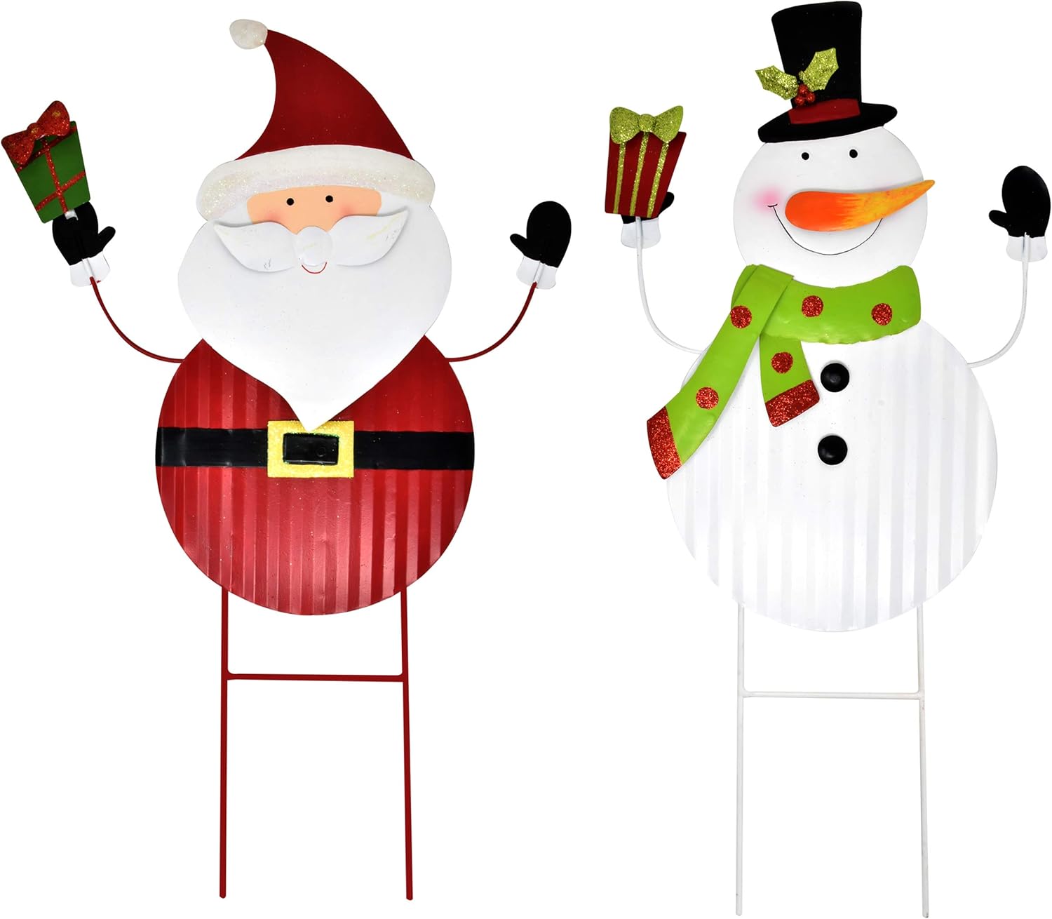 Gift Boutique 2 Christmas Stakes Metal Snowman and Santa