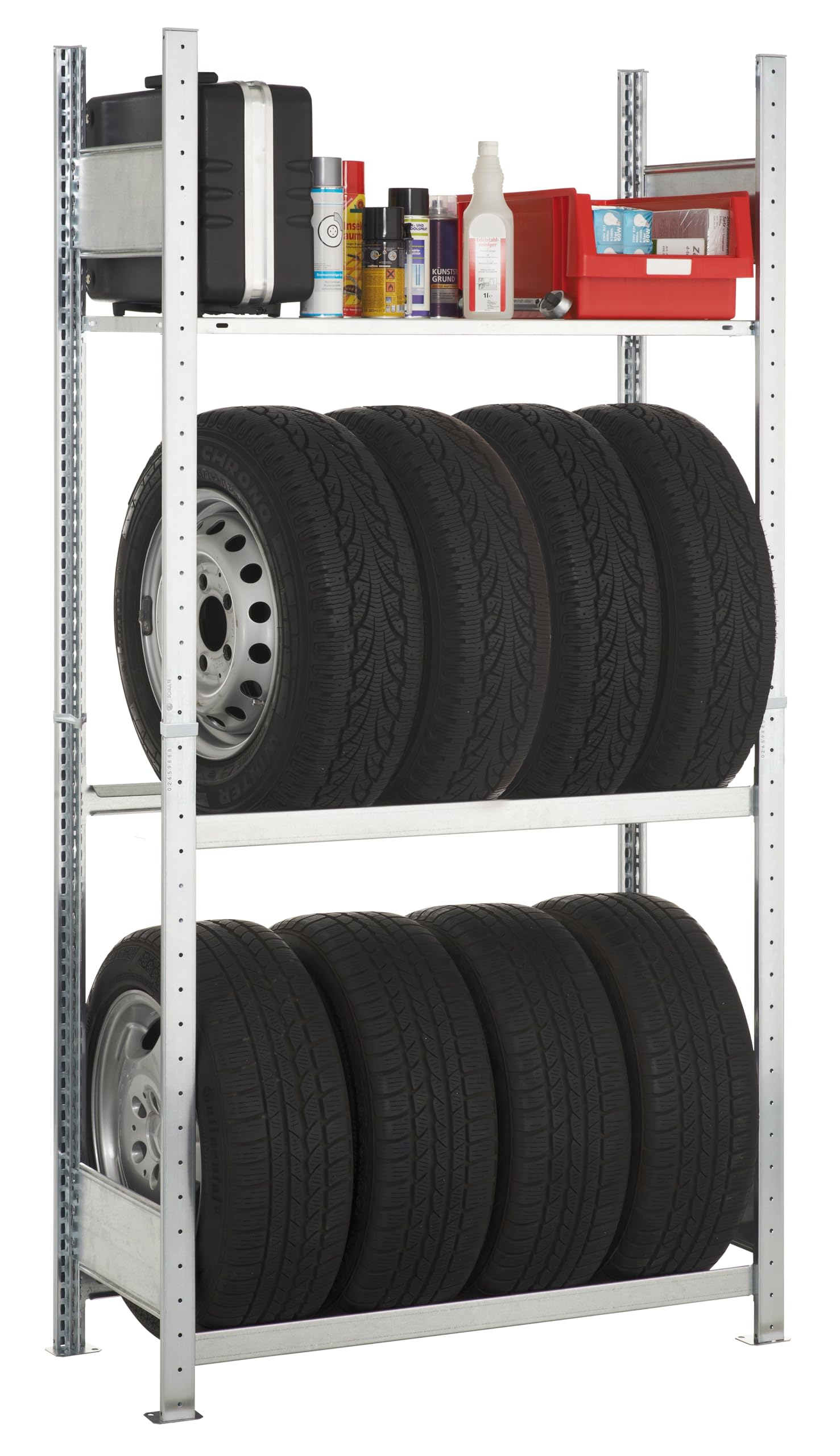 SCHULTE Lagertechnik Garagenregal-Set 1800x1000x400 mm (HxBxT) | Stecksystem mit 2 Reifenregal-Ebenen und 1 Fachboden, verzinkt