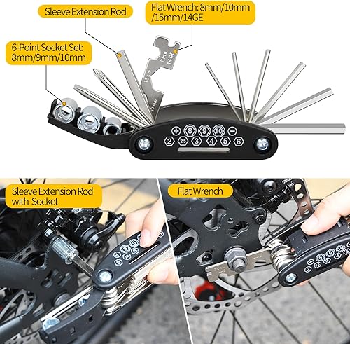 Miniatura 4 de Kit de reparación de bicicletas, kit de herramientas de reparación de neumáticos de bicicleta, incluye multiherramienta 16 en 1, accesorios de
