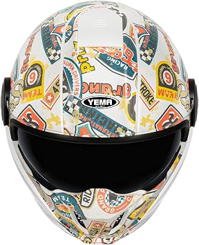YEMA Convertible 3/4 Full Face Motorcycle Helmet DOT المعتمدة - Dual Visor Motocross Off-Road Helmet for Adults، Modular Open Face Design for Street Bikes Scooters YM-653