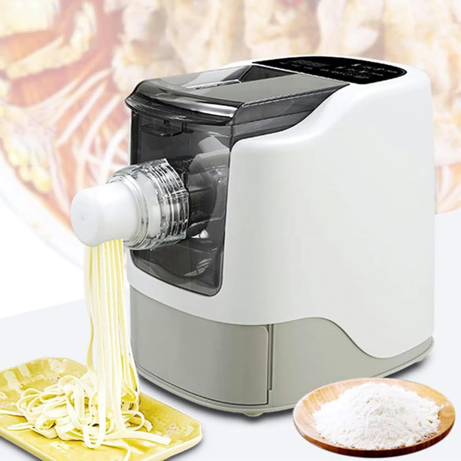 Wzglod Automatic Electric Home Pasta Maker Electric Small Mini Home Plastic Italian Spaghetti Noodle Pasta Maker Making Machine with 13 Noodle Molds Saves Time and Effort and is Beginner Friendly