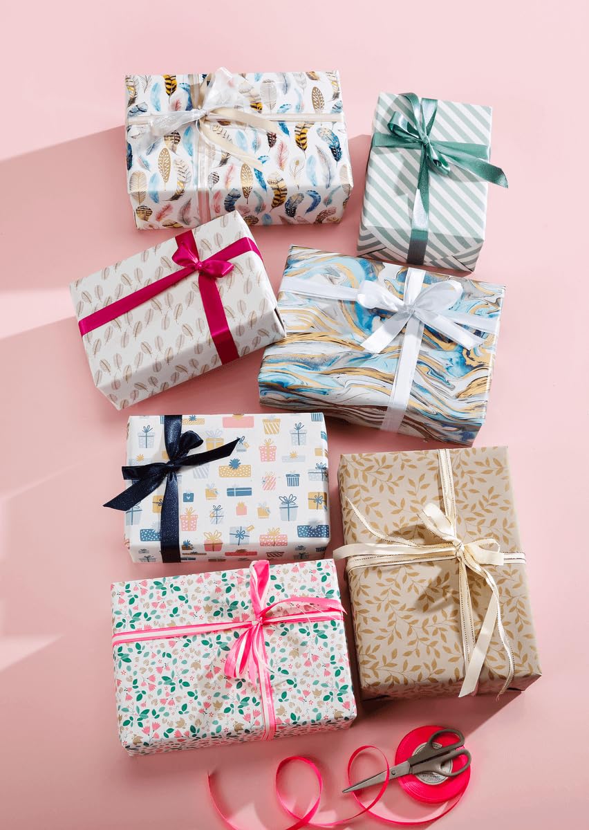 Nachhaltiges marmoriertes Geschenkpapier in Blau & Gold 50 cm x 50 m Rolle Geschenk-Verpackung