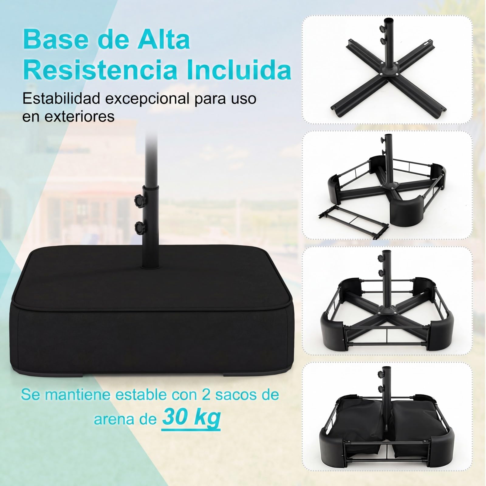 GOPLUS 4x2m Sombrilla Doble Terraza Exterior con Base, Parasols Jardin Grandes con 12 Varillas, Manivela, Protección Solar, Sombrilla Rectangular para Terraza, Piscina, Playa(Turquesa, 4x2 m)
