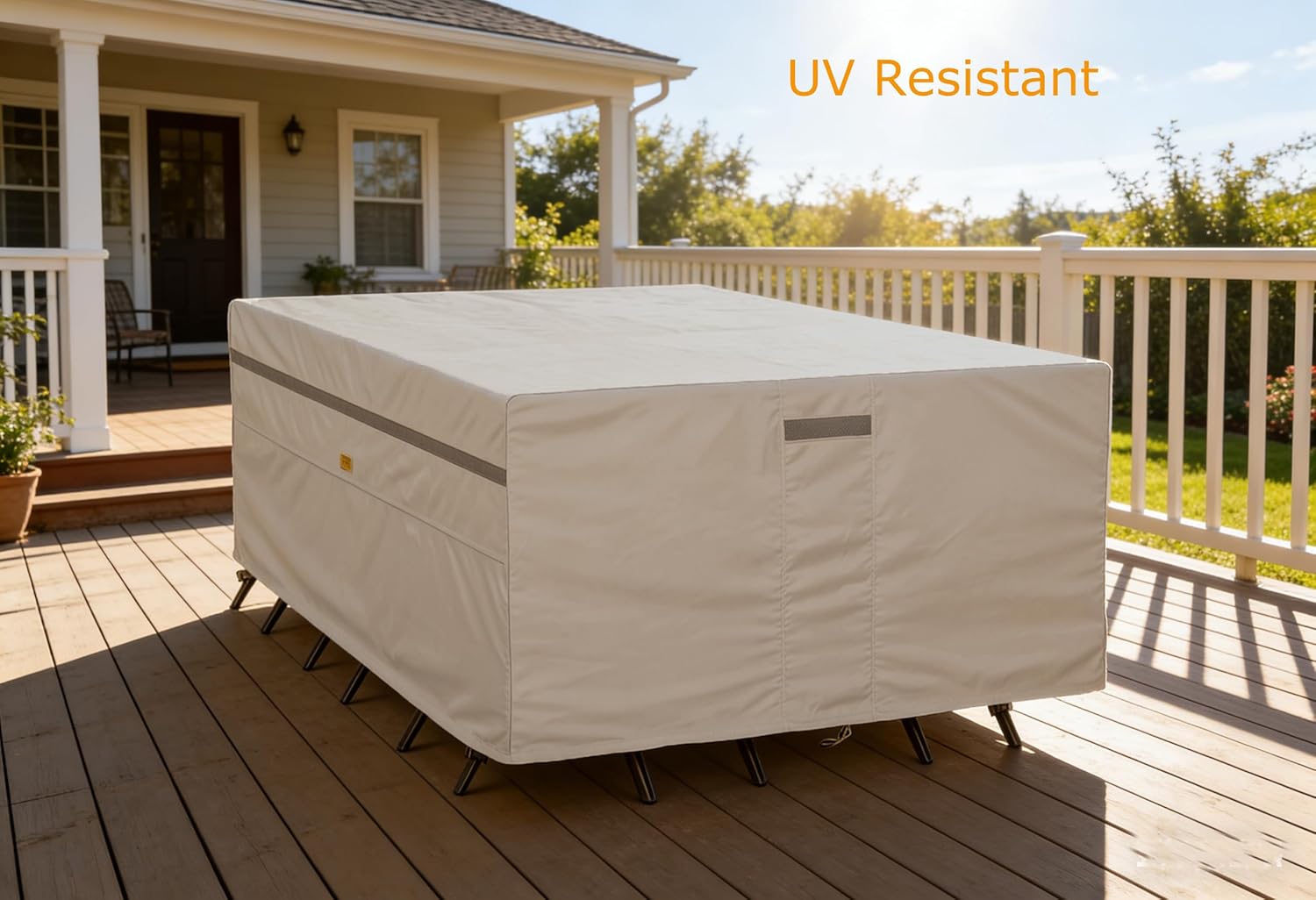 600D Heavy Duty Waterproof Patio Furniture Covers UV Resistant Rectangualr Outdoor Table and Chair Covers 108" Wx 82" D x 28" H Beige