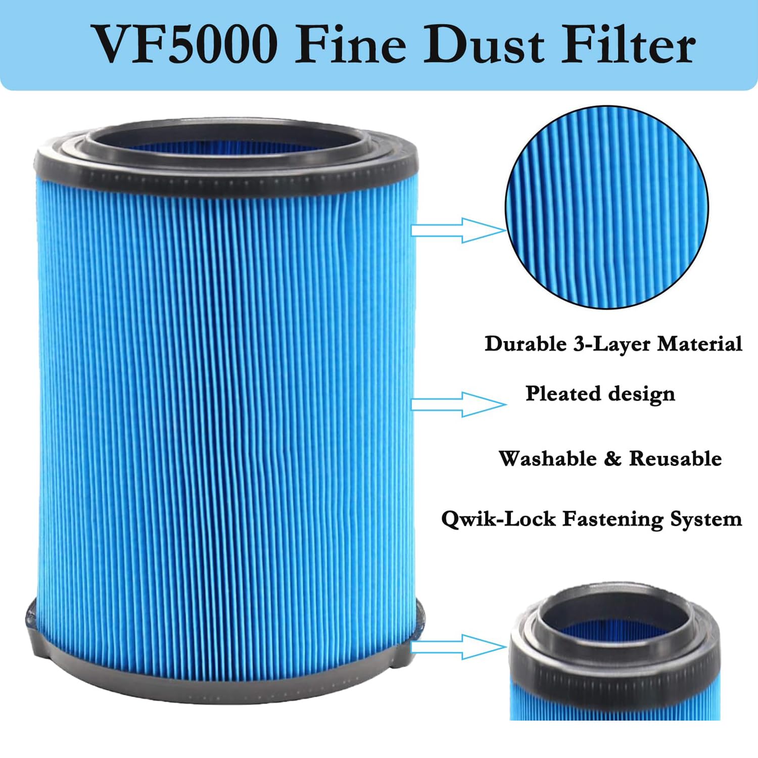 Filtre à Cartouche En Papier Plissé HEPA MAXIMUM VKHF001 Pour Aspirateur D Atelier De Dechets Secs Humides Maximum De 30 L Paq 4 0540352p