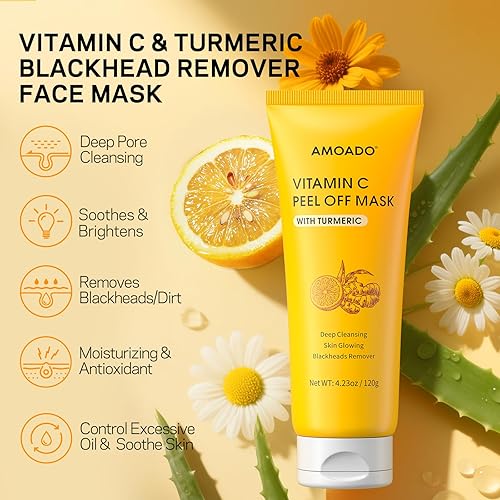 Miniatura 4 de Máscara eliminadora de puntos negros, máscara facial con vitamina C y cúrcuma para hombres y mujeres, mascarilla facial de limpieza profunda para