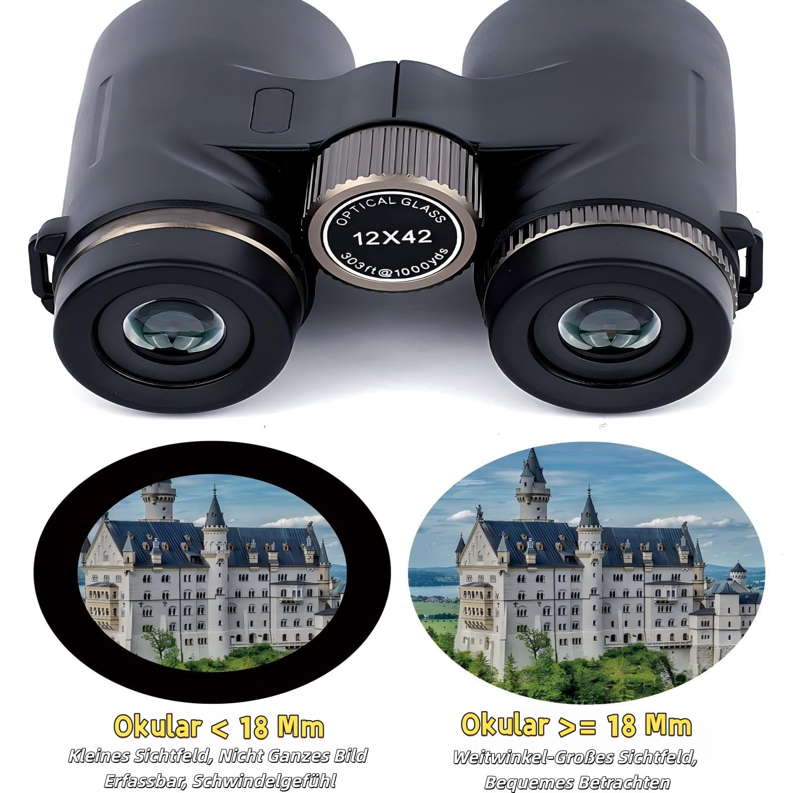 Bosco Ferngl¤Ser C9 12 x 42 Binocolo Originale ad Alta Risoluzione e Alto Ingrandimento Dispositivo di Visione Notturna per Adulti, Binocolo All-Round Outdoor per Ricerca Uccelli/Viaggi (nero)