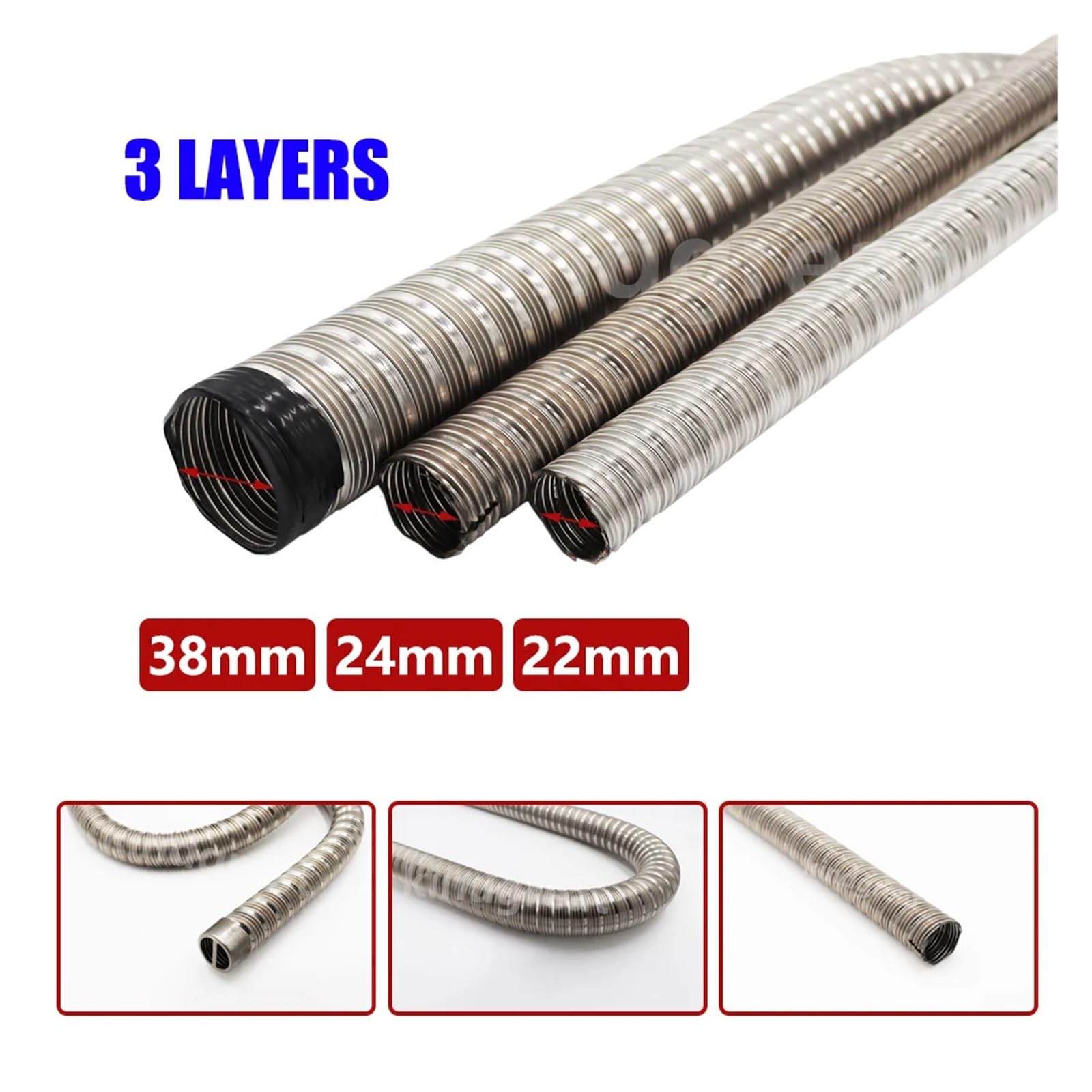 Do nagrzewnicy o średnicy 22 mm/24 mm/38 mm 3 warstwy Rura wydechowa nagrzewnicy powietrza na olej napędowy 100 cm/150 cm(38mm 150cm)