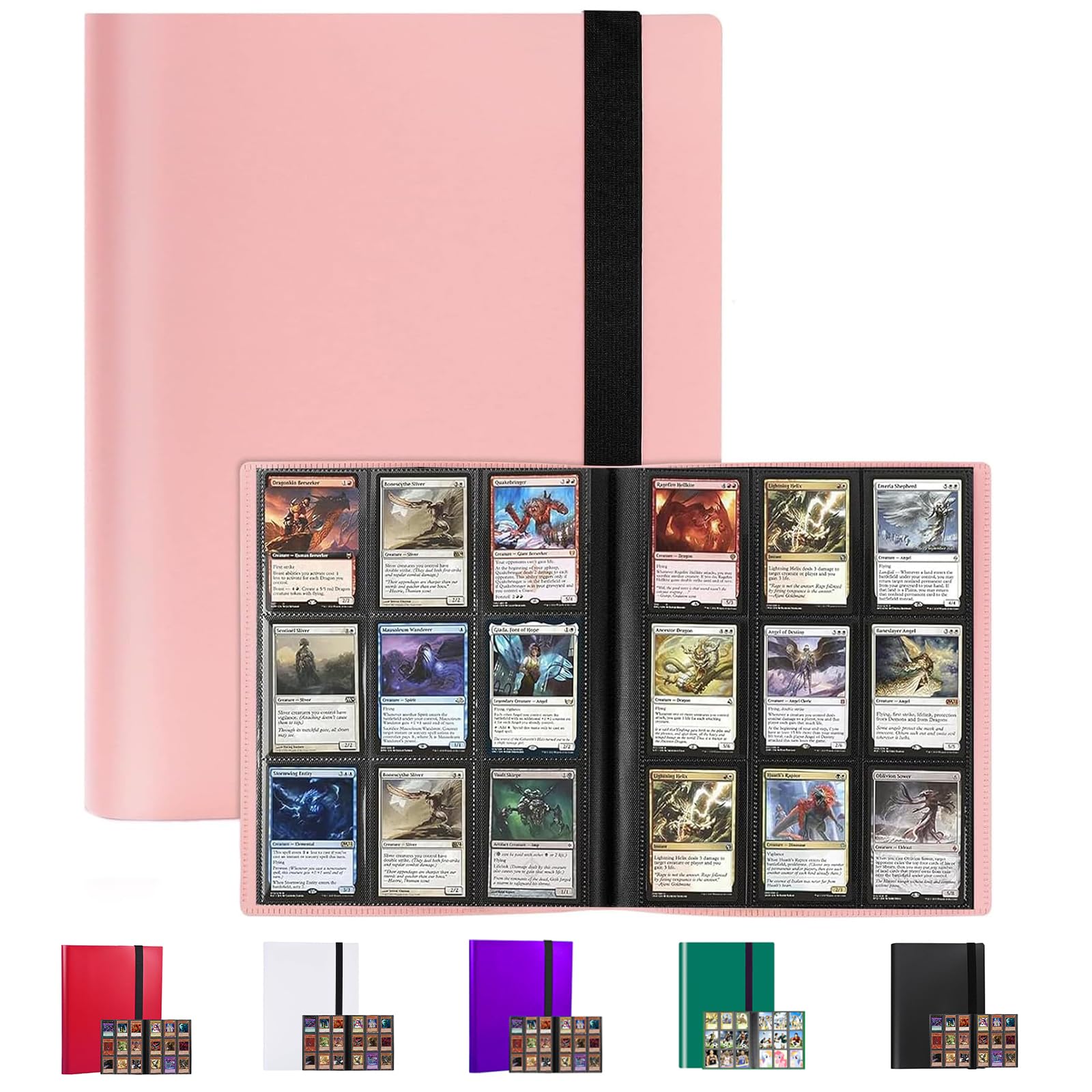 9-Pocket Trading Card Binder, Multiple Pocket Trading Card Album With Straps, 360 Side-Loading Pockets, Durable PU Album for Sports CardsMTG, Pokemon, Yu-Gi-Oh, Football (Pink)