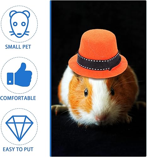 Miniatura 9 de Juego de 4 piezas de ropa de conejillo de indias, sombrero de hámster y pajarita, sombrero de copa de animal pequeño, sombreros pequeños, disfraz de