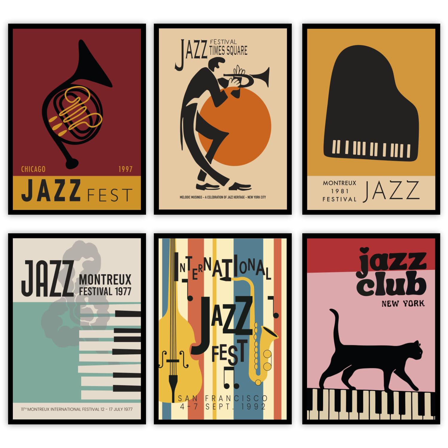 MilkAndCoffeeLab® Set 6 Poster Fashion, Immagini Glamour, stampe artistiche, marchi di moda, decorazioni per pareti casa, soggiorno, camera. Senza cornice. (Jazz Club, cm 50x70)