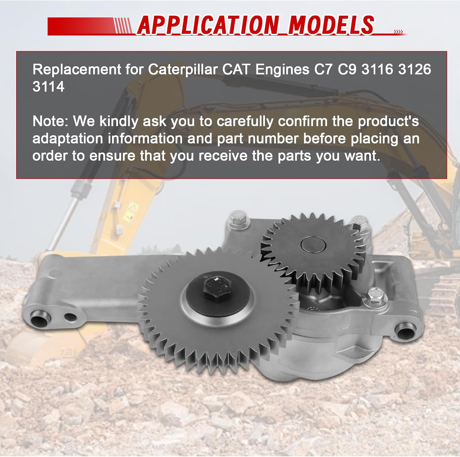 Dual Gear Oil Pump, OE 2004497 20R7247 2122269 4964800 Replacement for CAT Engines C7 C9 3116 3126 3114
