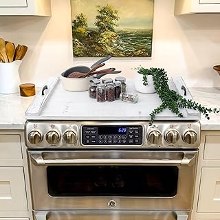 SwallowLiving Wood Noodle Board Stove Cover with Handles, Wooden Stovetop Cover Board for Gas Stove and Electric Stove Top,Kitchen Sink Cover for Counter Space, Cutting Board, White