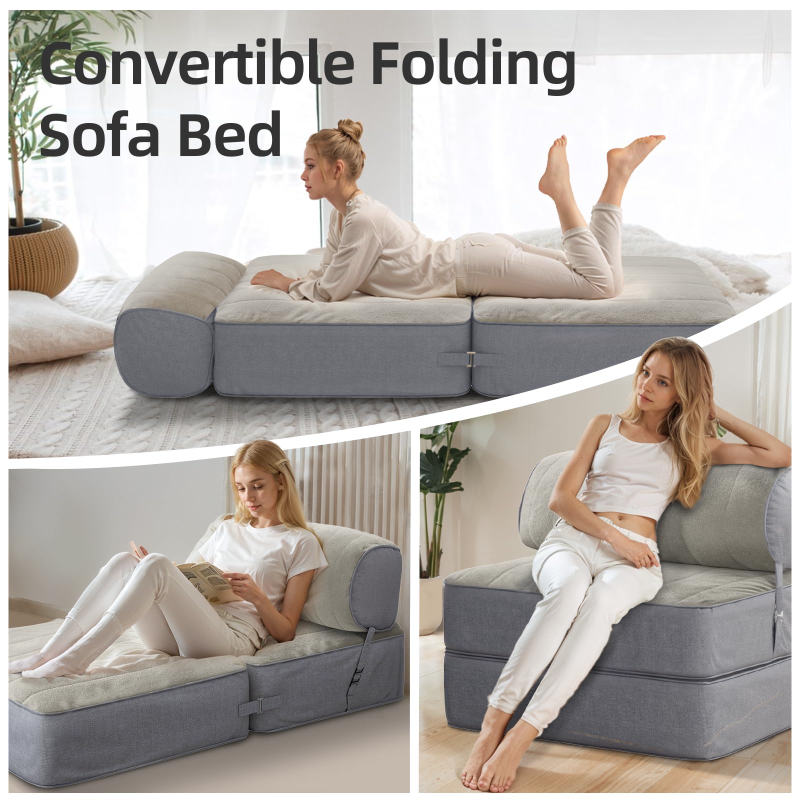 SUYOLS 2-in-1 Klappsofa & Gästebett – Klappbare Bodenmatratze Mit Memory-Schaum Und 2 Kissen, Waschbar, Twin XL